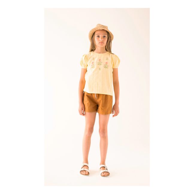 Organic Cotton Embroidered Blouse | Pale yellow
