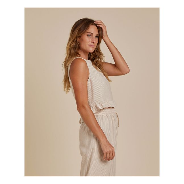 Pantalon Large en Lin Rayé | Sable