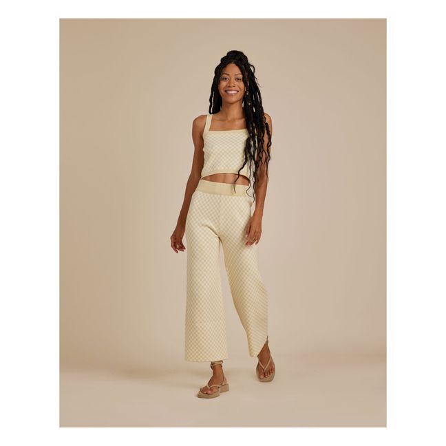 Pantalon en Tricot à Carreaux | Jaune