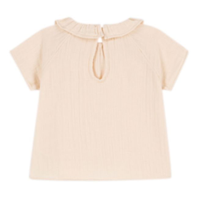 Ruffle Collar Short Sleeved Cotton Gauze Blouse | Seidenfarben