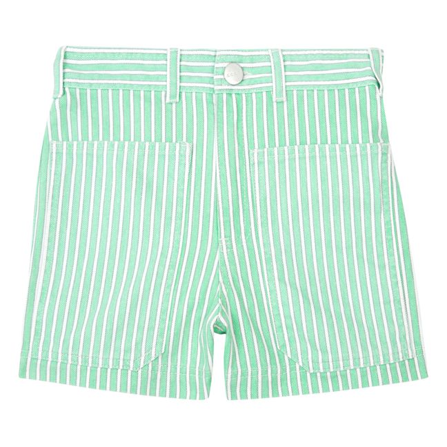 Striped Denim Shorts  | Green