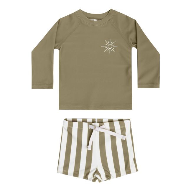 Anti-UV T-Shirt + Striped Shorts | Dunkelkaki