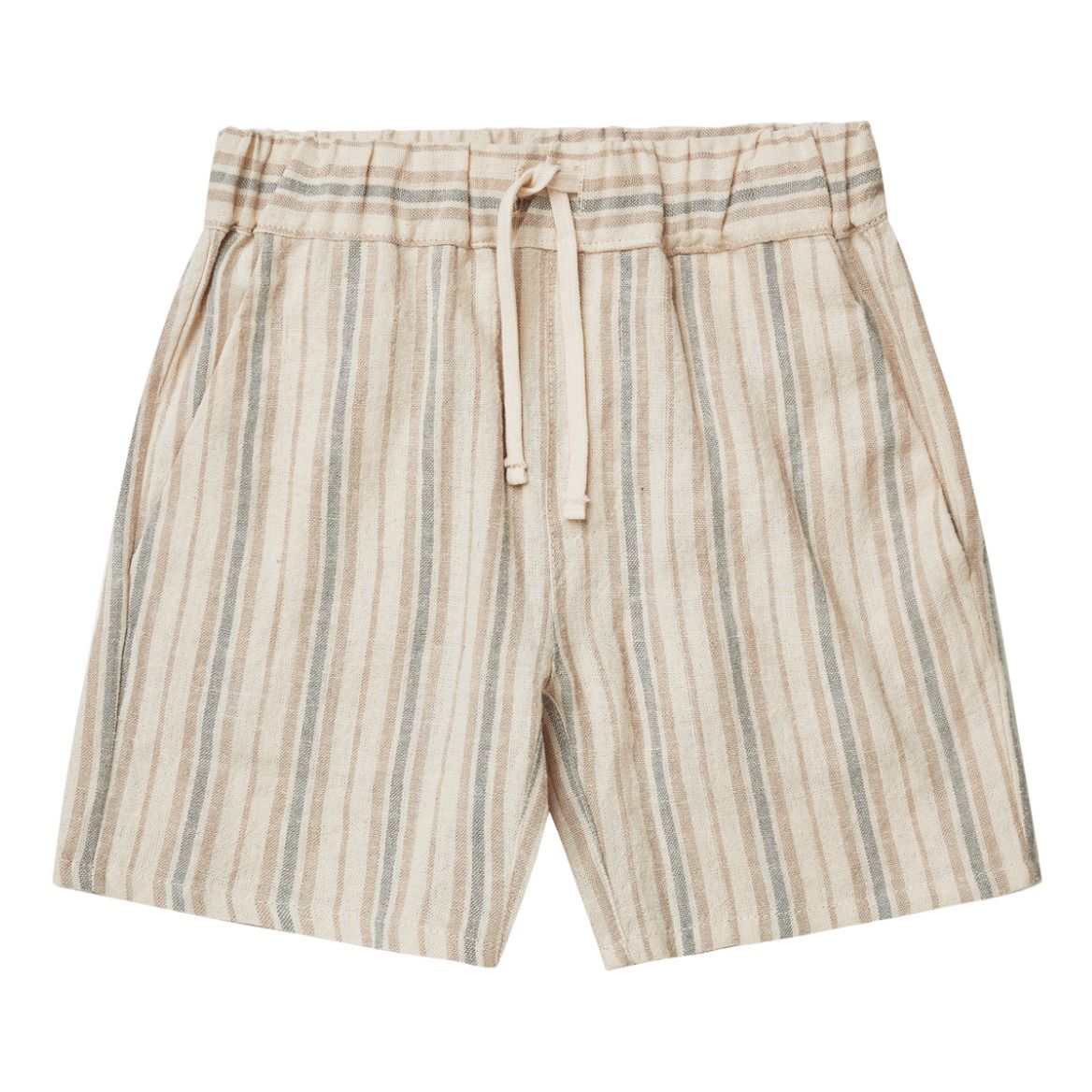 beige linen striped shorts