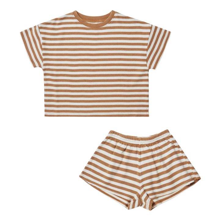 T-Shirt + Gestreifte Shorts | Kamelbraun- Produktbild Nr. 0