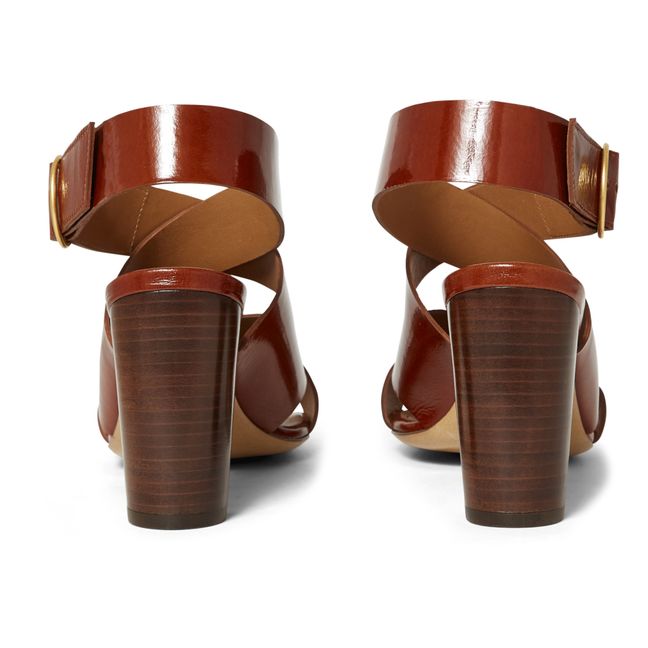 Sandalias de piel con tacón N°96 | Coñac