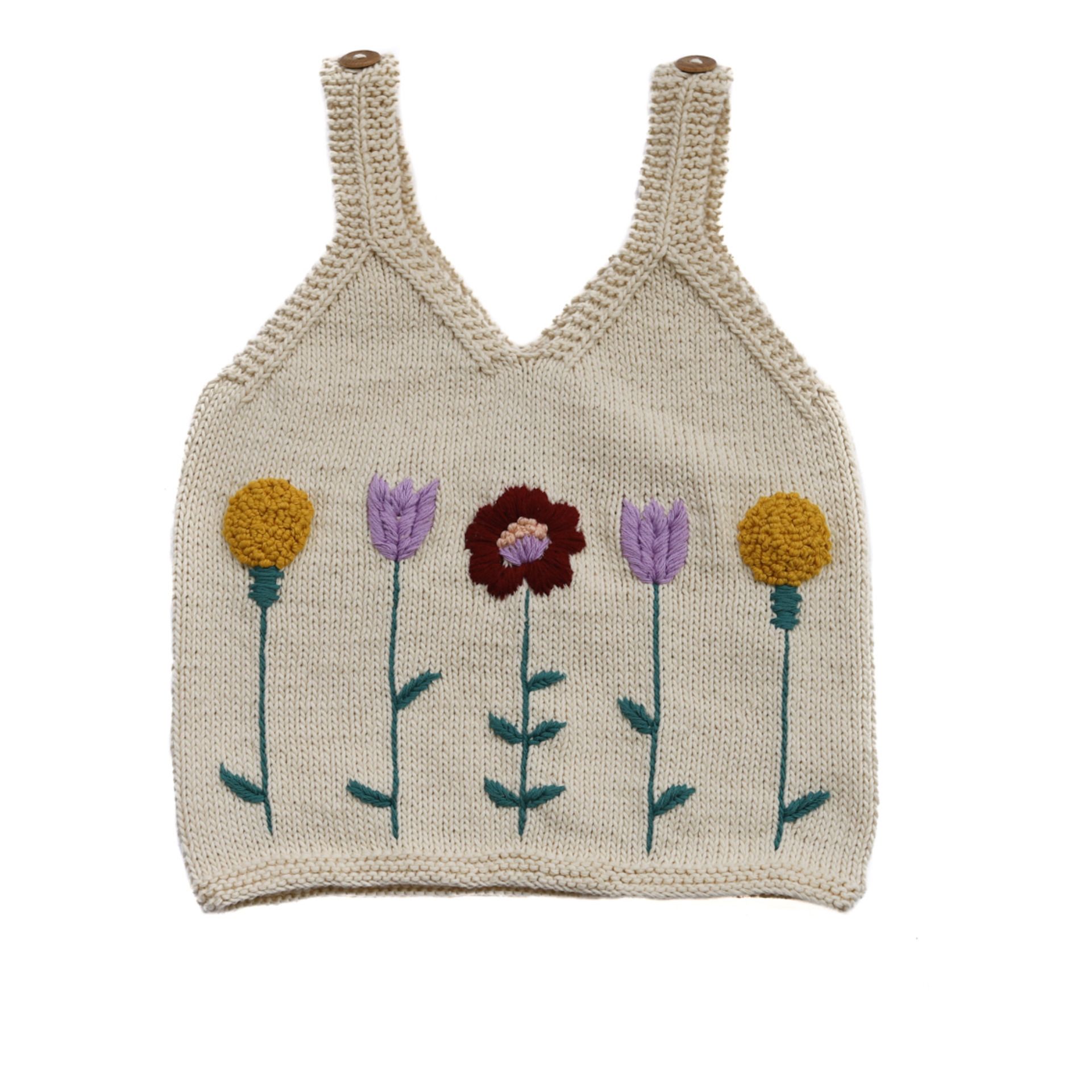 Florence Hand Embroidered Knitted Strappy Top | Ecru