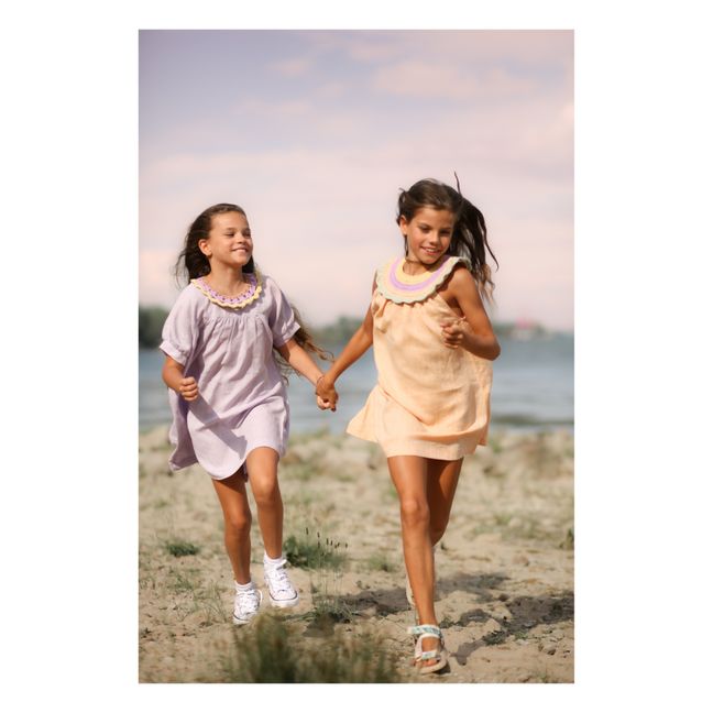 Robe Lin Col Crochet Capri | Rose pêche