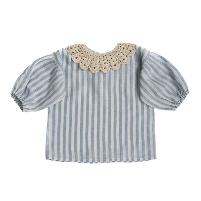 Cordelia Crochet Collar Linen Blouse | Azzurro