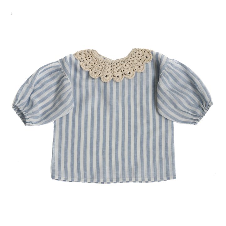 Cordelia Crochet Collar Linen Blouse | Azzurro- Immagine del prodotto n°0