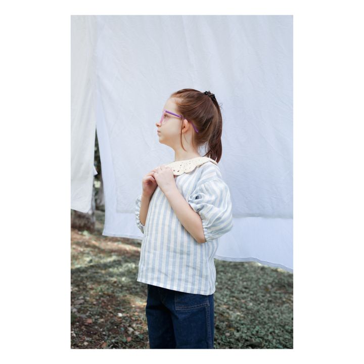 Bluse aus Leinen mit Häkelkragen Cordelia | Hellblau- Produktbild Nr. 3
