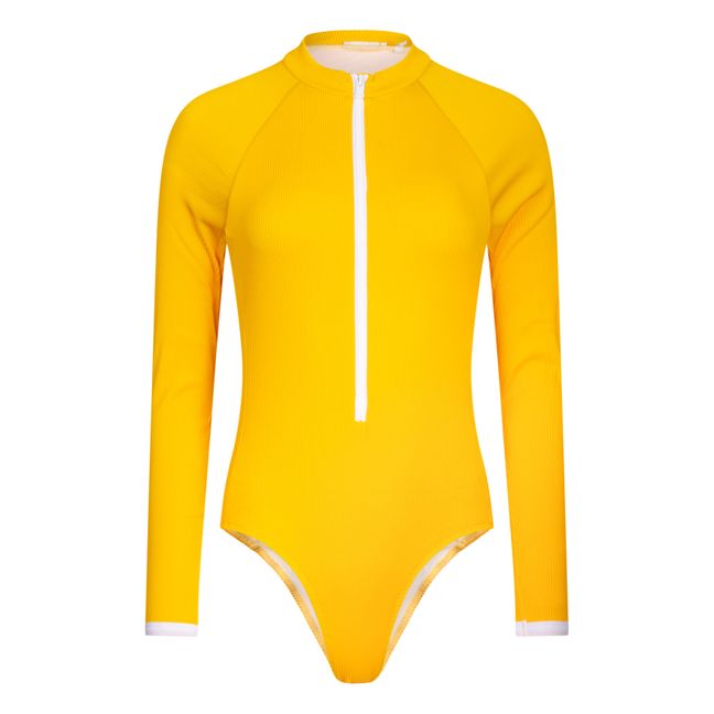 Plain Anti UV Recycled Material Ribbed Swimsuit - Women's Collection | Yellow