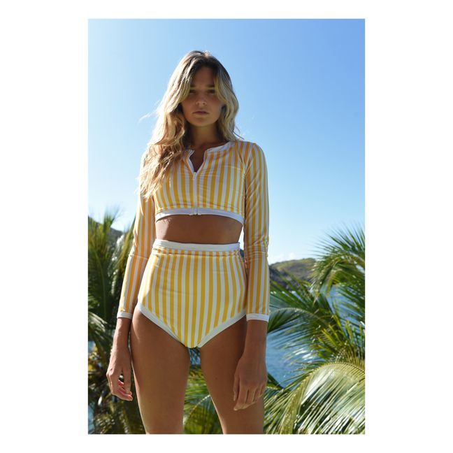Anti UV Recycled Material Striped Cropped Top - Women's Collection | Yellow