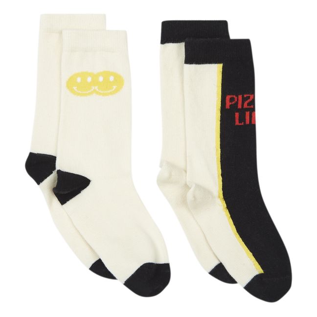 Pizza Smile Socks - Set of 2 Pairs  | Bianco