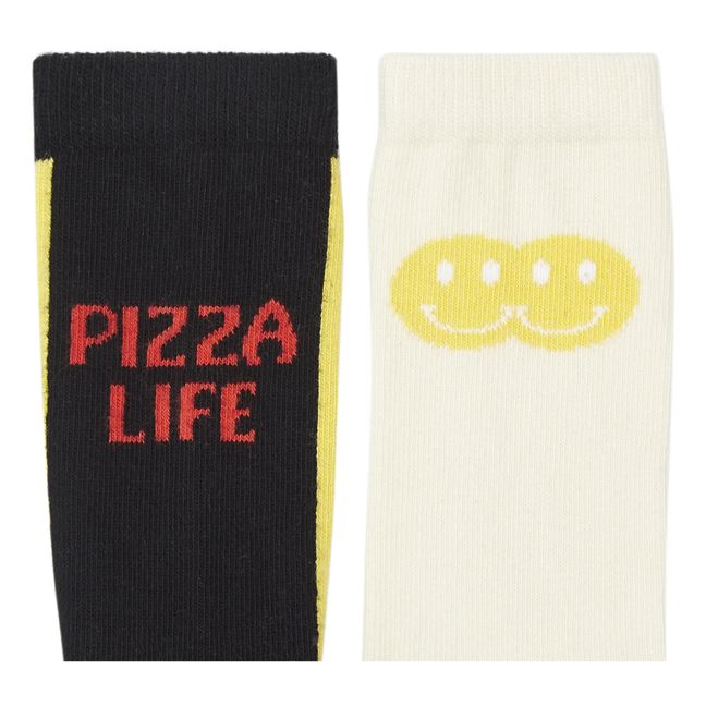 Pizza Smile Socks - Set of 2 Pairs  | Grauweiß