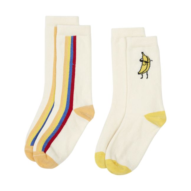 Banana Stripes Socks - Set of 2 Pairs | Off white