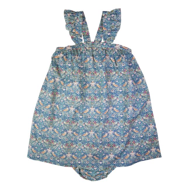 Trägerloses Kleid Liberty Flounce | Pfauenblau