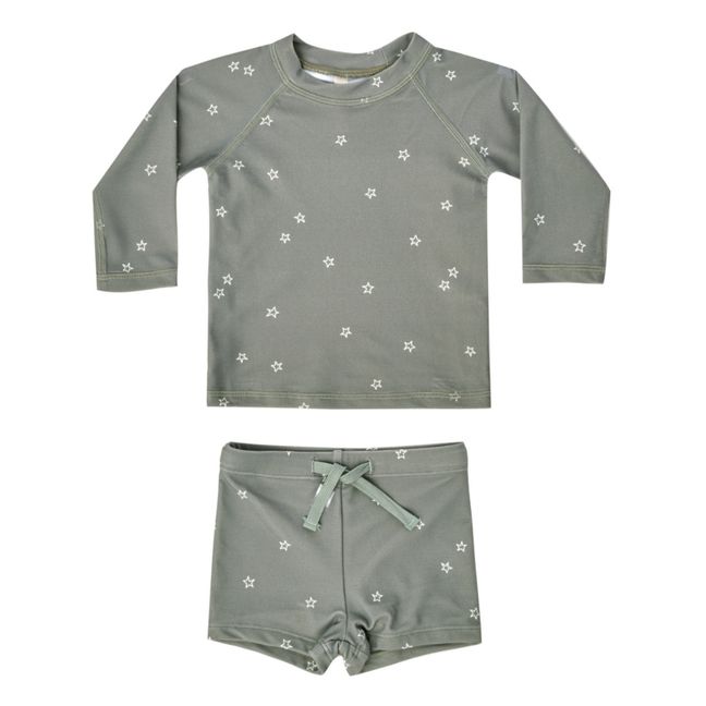 Anti-UV T-Shirt + Badeshorts Sterne | Grün-grau