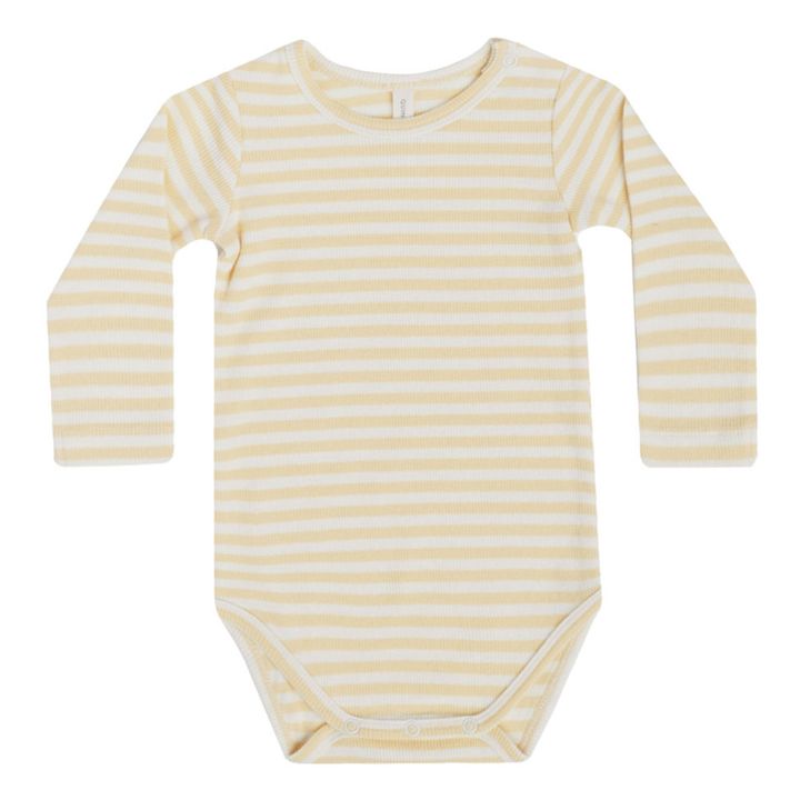 Striped Organic Cotton Babygrow | Pale yellow- Product image n°0