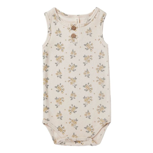Organic Cotton Floral Sleeveless Bodysuit | Ecru