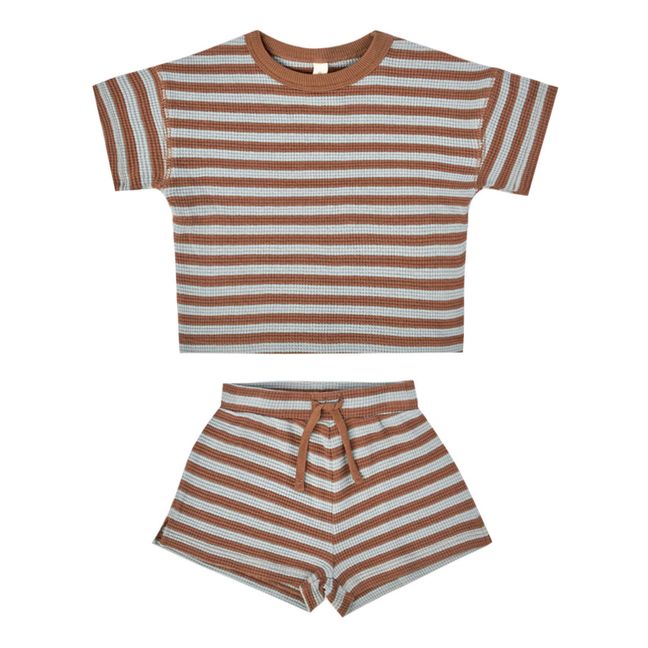 T-Shirt + Short Coton Bio Rayé | Marron