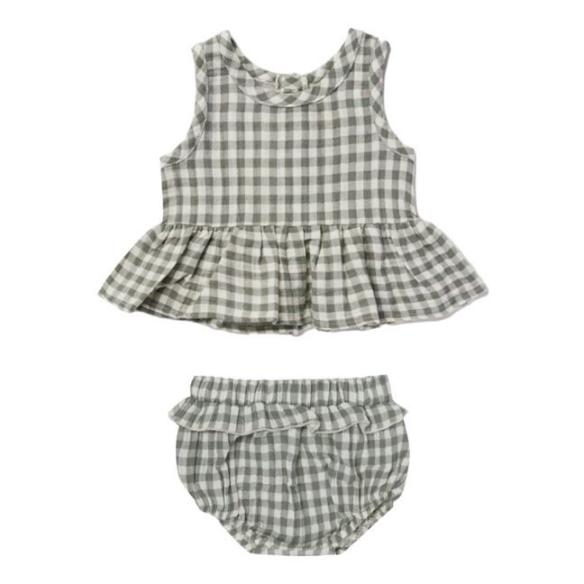 Organic Cotton Gingham Top + Bloomers | Verde Gris