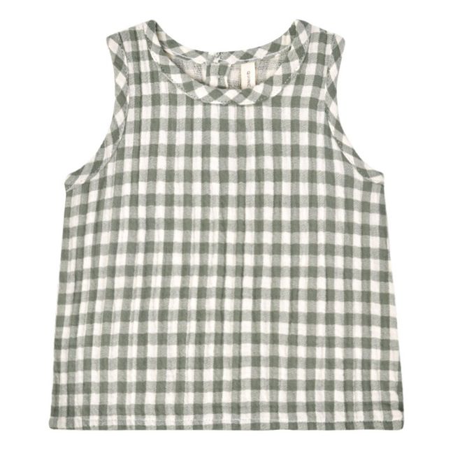 Organic Cotton Gingham Tank Top | Verde Gris