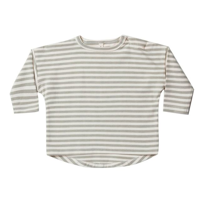 Camiseta a rayas de algodón orgánico | Verde Gris