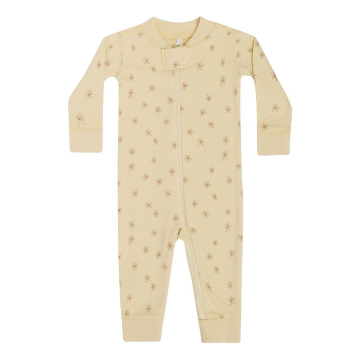 Floral Organic Cotton Pyjamas Without Feet | Pale yellow- Product image n°0