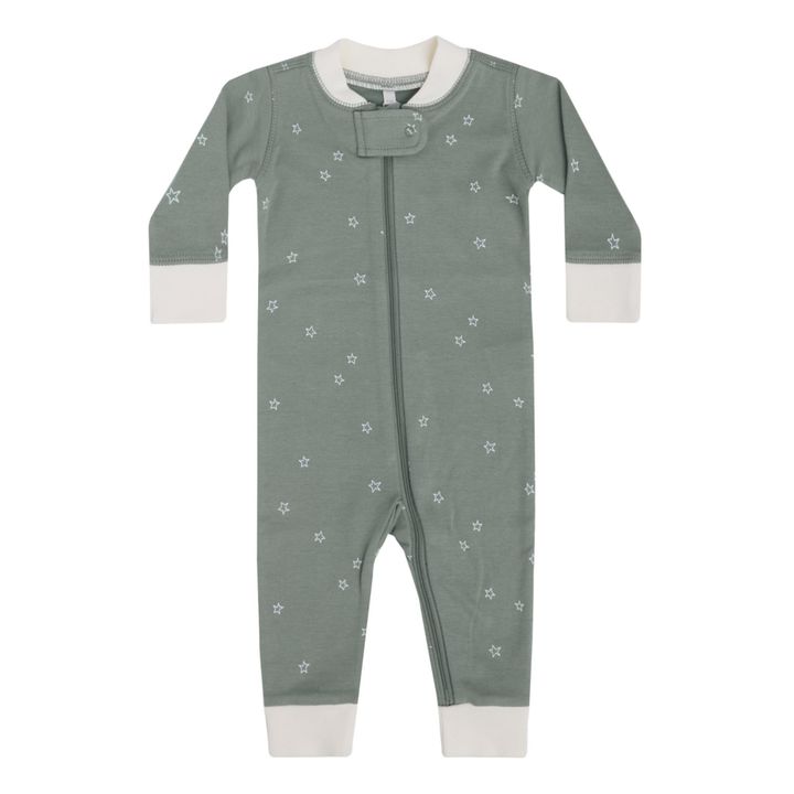 Pyjama ohne  Füßchen Sterne aus Bio-Baumwolle | Grün-grau- Produktbild Nr. 0