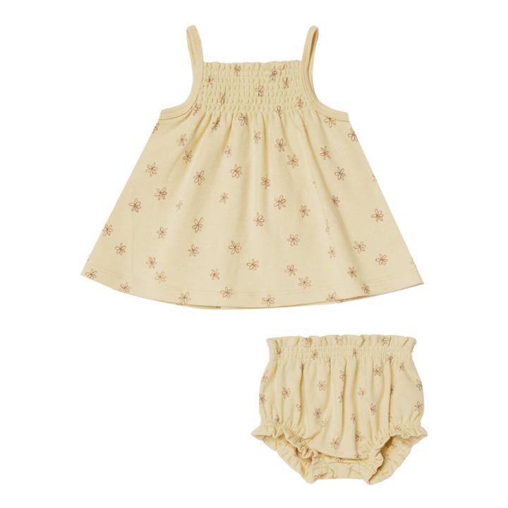 Organic Cotton Floral Tank Top + Bloomers | Pale yellow- Product image n°0