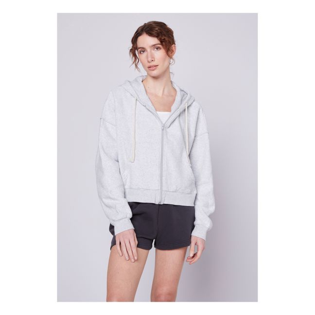 Bobypark Organic Cotton Zip-Up Sweater | Gris jaspeado claro
