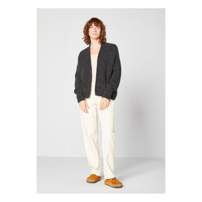 East Shawl Collar Alpaca Wool Cardigan | Gris Antracita color natural