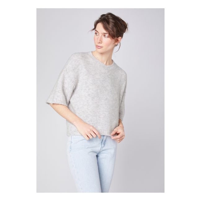 East Alpaca Short Sleeved Sweater | Gris jaspeado claro