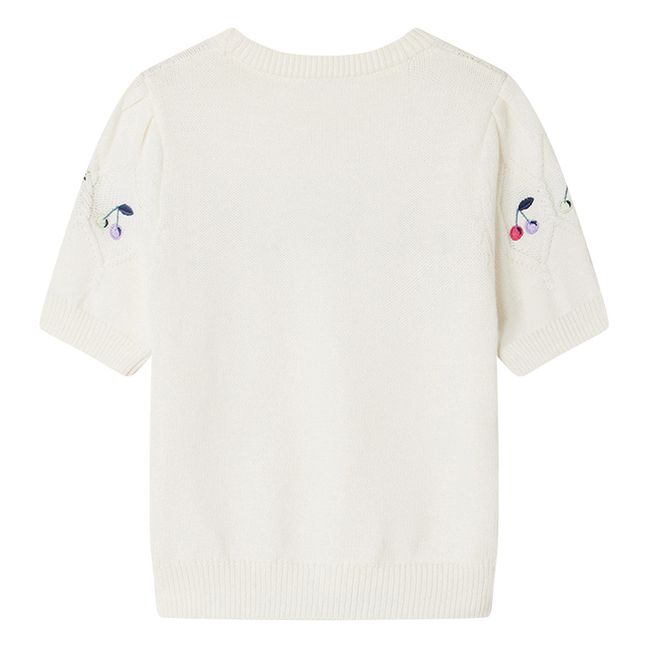 Alphonza Short Sleeved Embroidered Cherries Sweater | Ecru