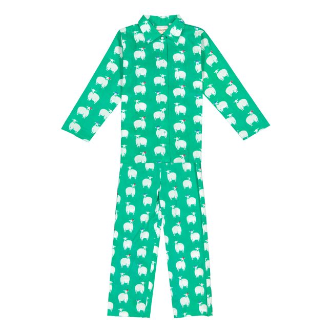 Pyjama Chemise + Pantalon Moutons | Vert