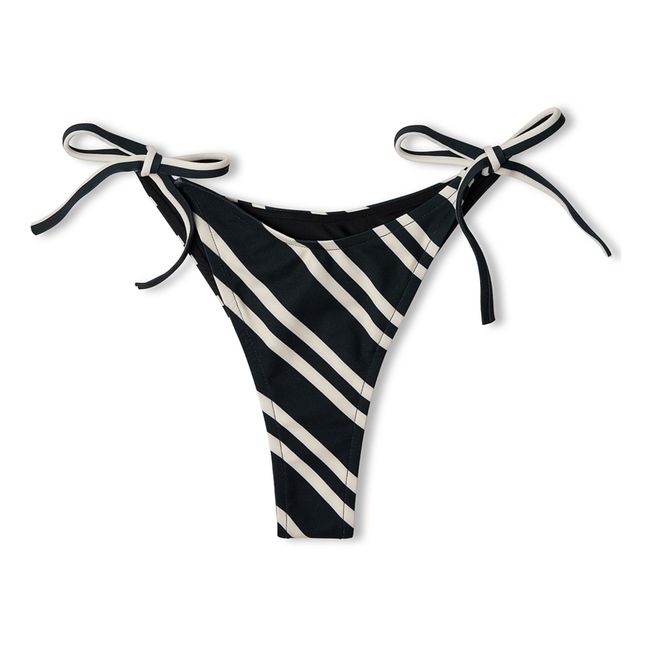 Striped Tie Bikini Bottom | Negro