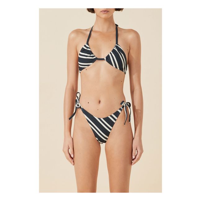 Striped Tie Bikini Bottom | Negro