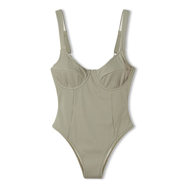 Maillot 1 Pièce Moss Côtelé | Gris vert