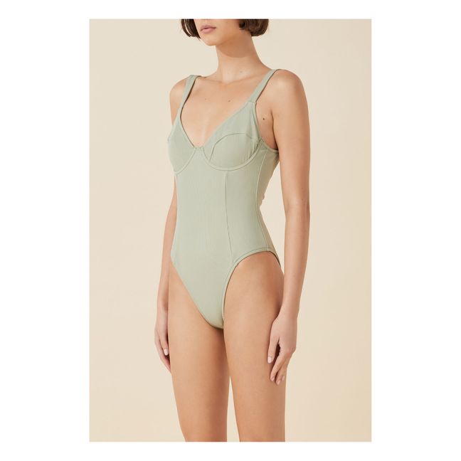 Moss Ribbed One-Piece Swimsuit | Gris verdoso