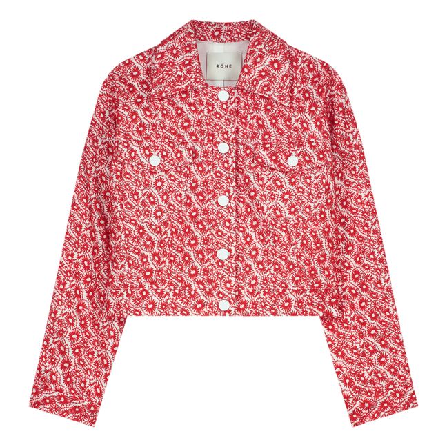 Linen Embroidered Flower Jacket | Rosso lampone