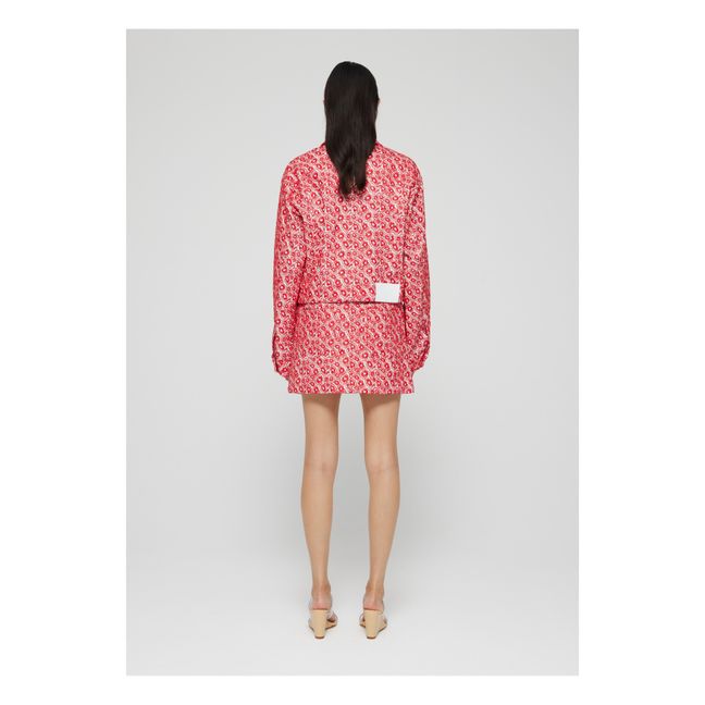 Linen Embroidered Flower Jacket | Rosso lampone