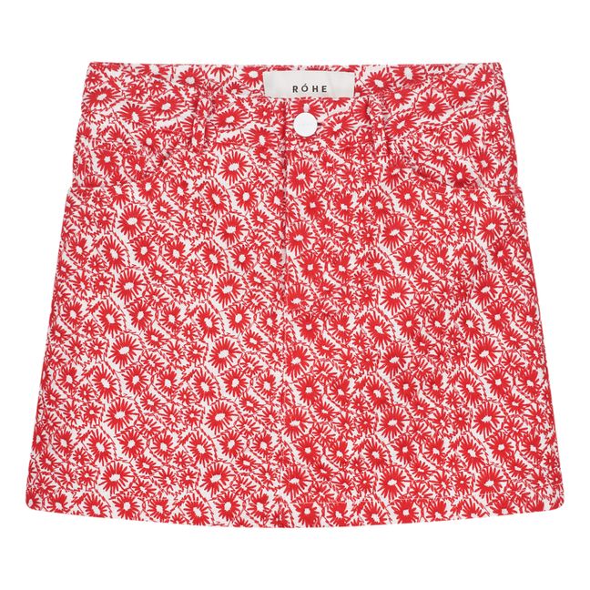 Linen Embroidered Flower Skirt | Rosso lampone