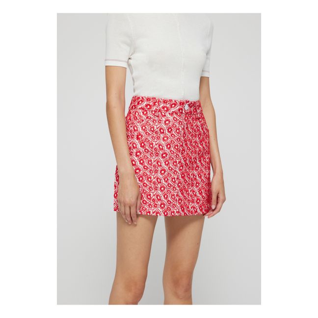 Linen Embroidered Flower Skirt | Rojo Frambuesa