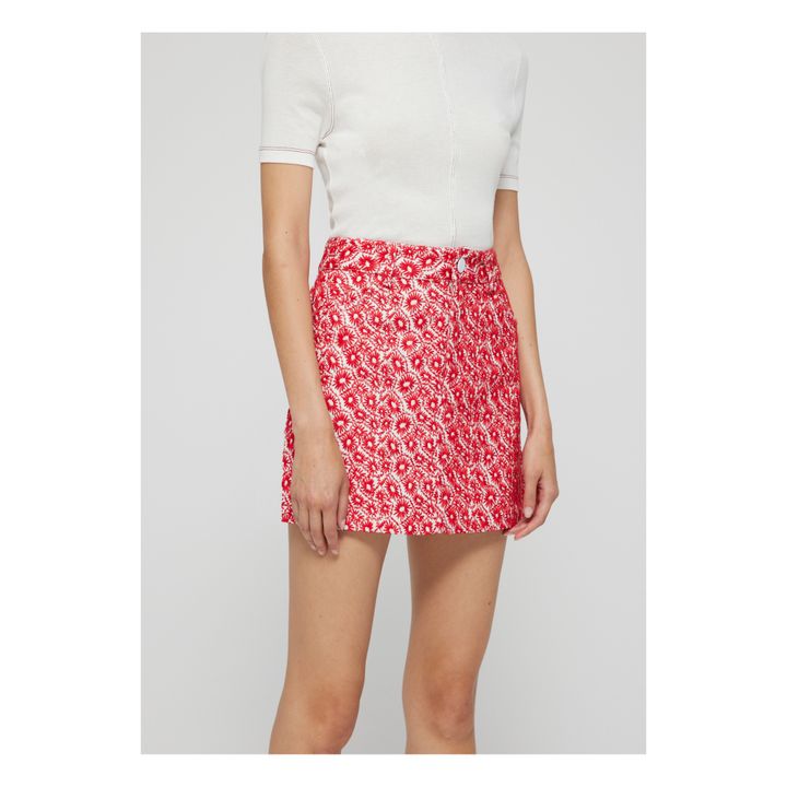 Linen Embroidered Flower Skirt | Rosso lampone- Immagine del prodotto n°2