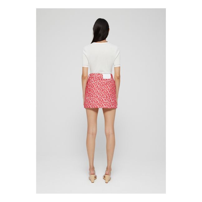 Linen Embroidered Flower Skirt | Rosso lampone