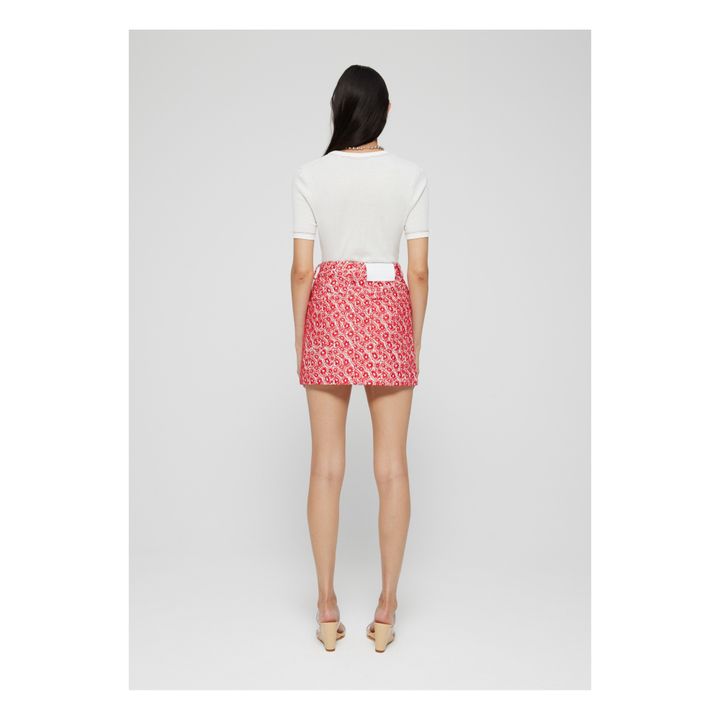 Linen Embroidered Flower Skirt | Rosso lampone- Immagine del prodotto n°5