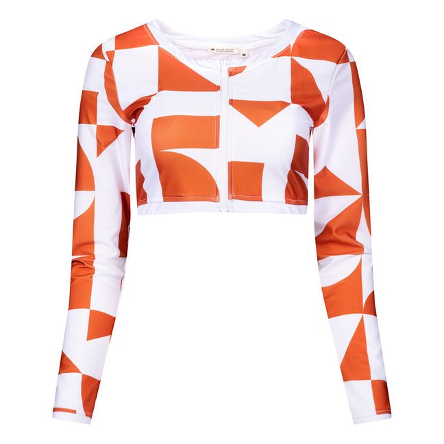 Anti UV Recycled Material Geometric Cropped Top - Women's Collection | Terracotta