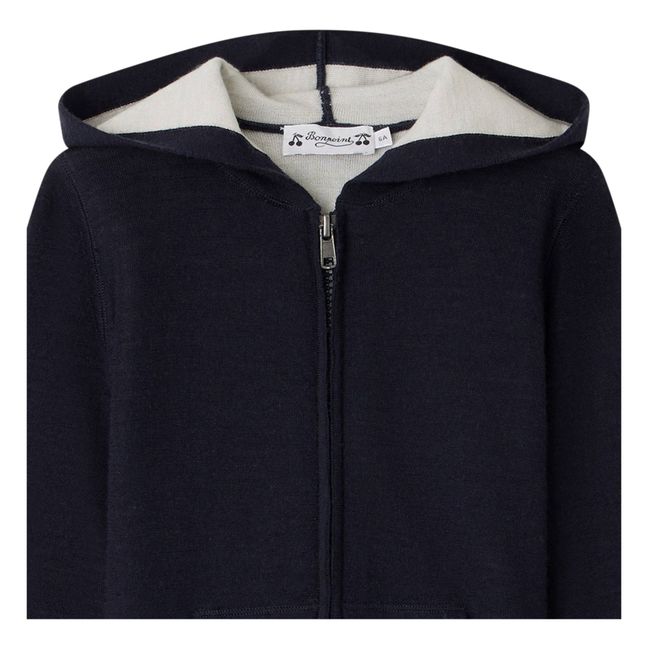 Ari Hooded Merino Wool Cardigan | Navy blue