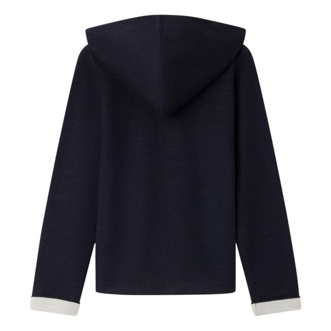 Ari Hooded Merino Wool Cardigan | Navy blue
