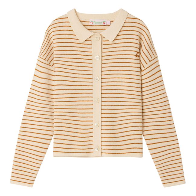 Cecile Wool and Cotton Striped Cardigan | Caramel